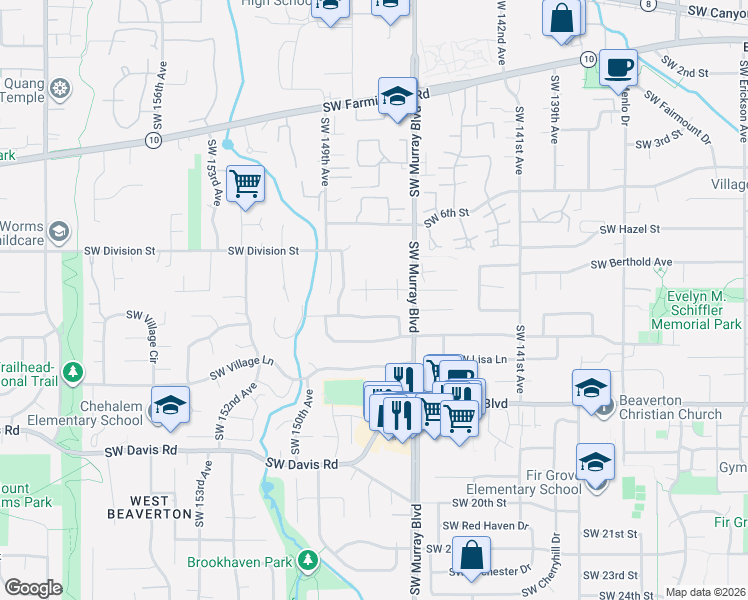 map of restaurants, bars, coffee shops, grocery stores, and more near 14632 Southwest Grayling Lane in Beaverton