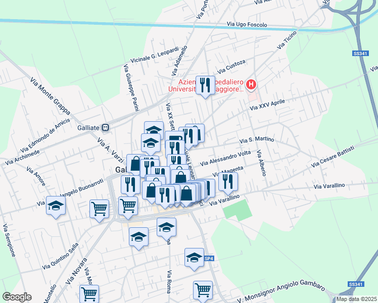 map of restaurants, bars, coffee shops, grocery stores, and more near 1 Viale Leonardo Da Vinci in Galliate
