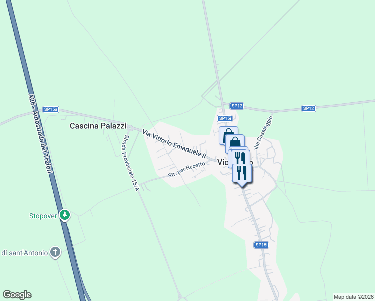 map of restaurants, bars, coffee shops, grocery stores, and more near 24 Via Vittorio Emanuele II in Vicolungo