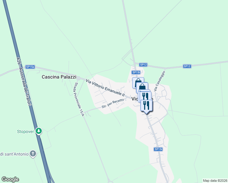 map of restaurants, bars, coffee shops, grocery stores, and more near 24 Via Vittorio Emanuele II in Vicolungo