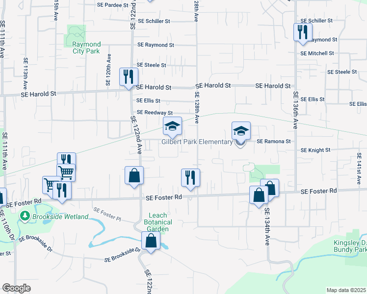 map of restaurants, bars, coffee shops, grocery stores, and more near 12626 Southeast Ramona Street in Portland