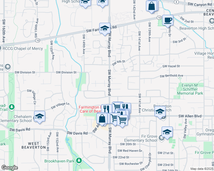 map of restaurants, bars, coffee shops, grocery stores, and more near 6107 Southwest Murray Boulevard in Beaverton