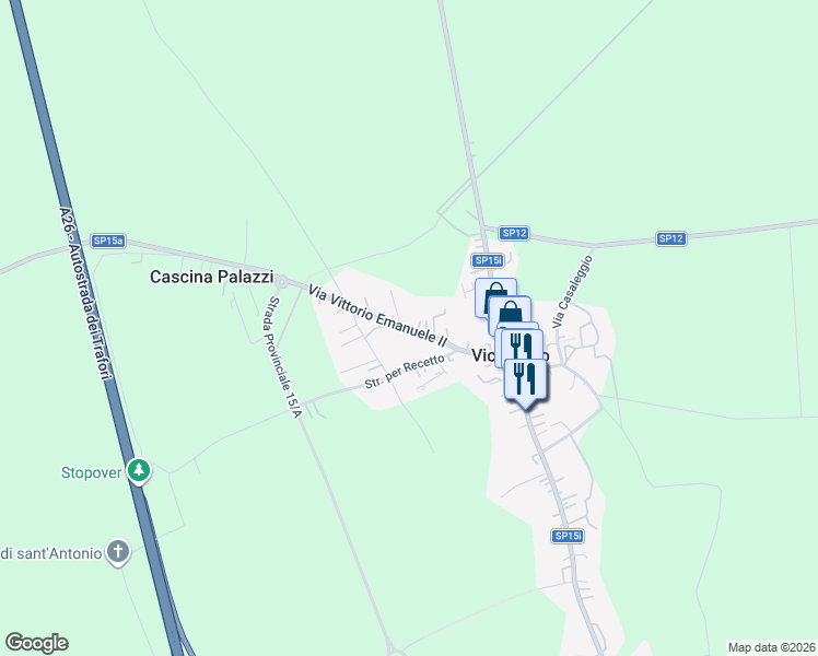 map of restaurants, bars, coffee shops, grocery stores, and more near 24 Via Vittorio Emanuele II in Vicolungo