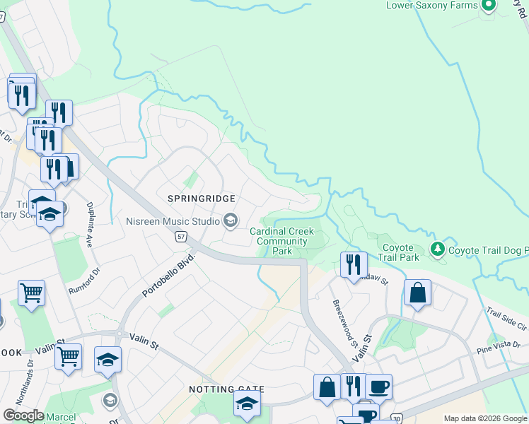 map of restaurants, bars, coffee shops, grocery stores, and more near 1960 Lobelia Way in Ottawa