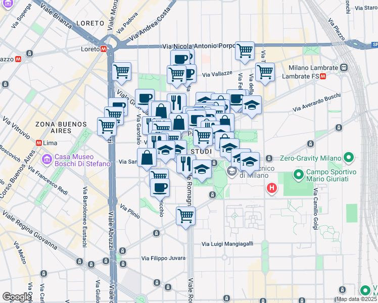 map of restaurants, bars, coffee shops, grocery stores, and more near in Milan