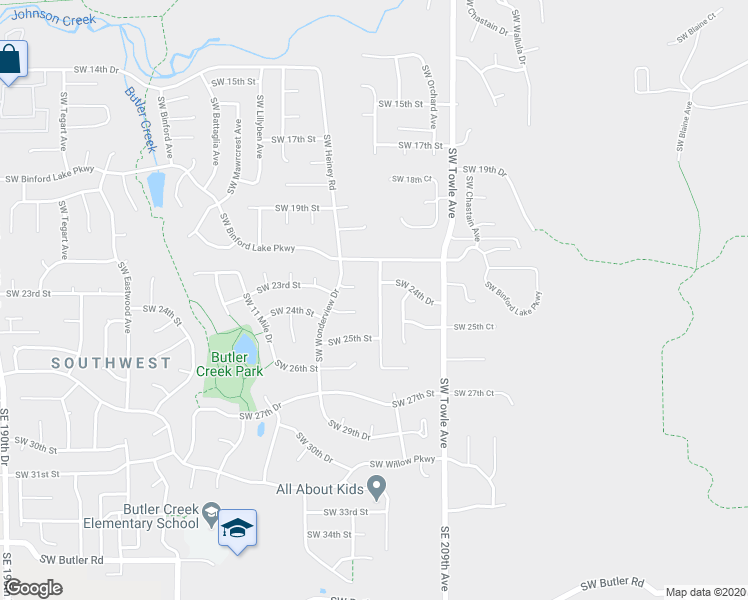 map of restaurants, bars, coffee shops, grocery stores, and more near 2453 Southwest Willowbrook Avenue in Gresham