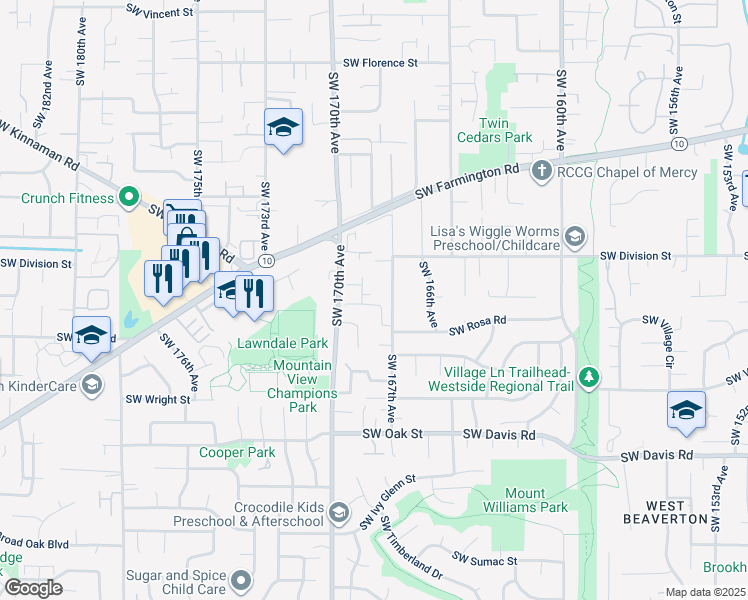map of restaurants, bars, coffee shops, grocery stores, and more near 5560 Southwest Norris Terrace in Aloha