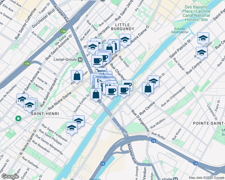 map of restaurants, bars, coffee shops, grocery stores, and more near 2700 Rue Rufus-Rockhead in Montréal