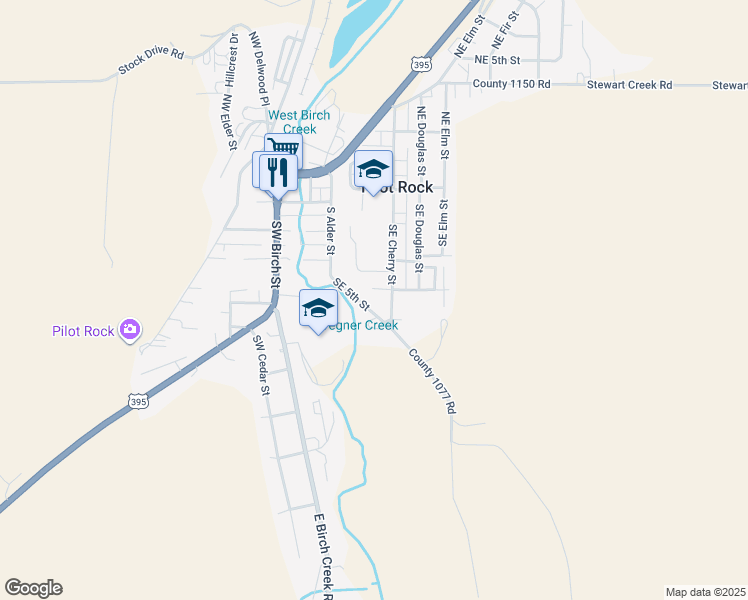 map of restaurants, bars, coffee shops, grocery stores, and more near 238 Southwest 4th Street in Pilot Rock