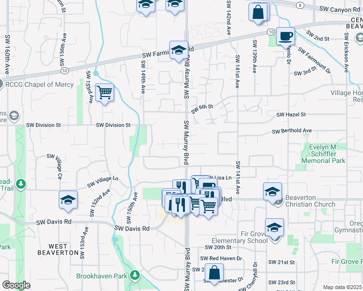 map of restaurants, bars, coffee shops, grocery stores, and more near 6107 Southwest Murray Boulevard in Beaverton