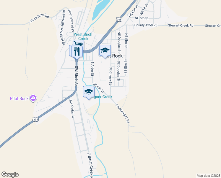 map of restaurants, bars, coffee shops, grocery stores, and more near 418 Southeast Cherry Street in Pilot Rock