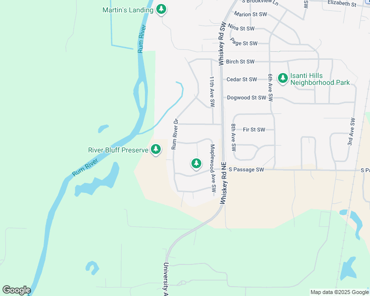 map of restaurants, bars, coffee shops, grocery stores, and more near 1005 Maplewood Avenue Southwest in Isanti