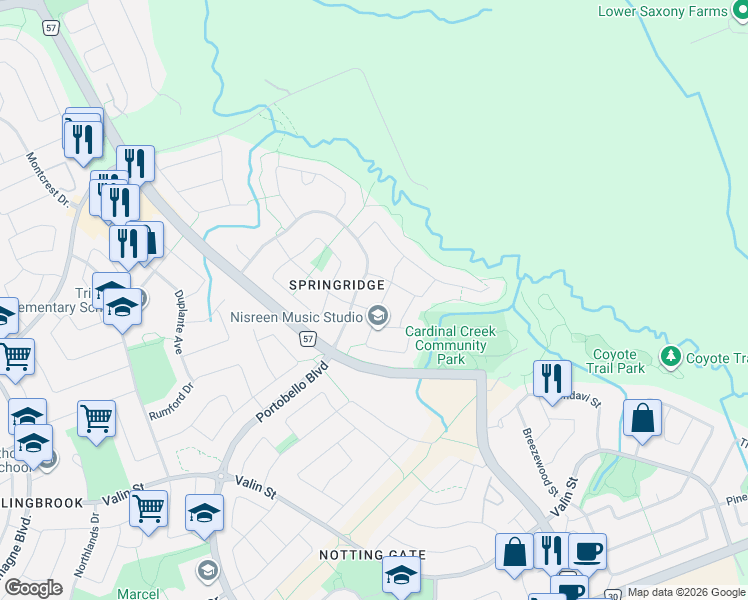 map of restaurants, bars, coffee shops, grocery stores, and more near 2010 Bergamot Circle in Ottawa