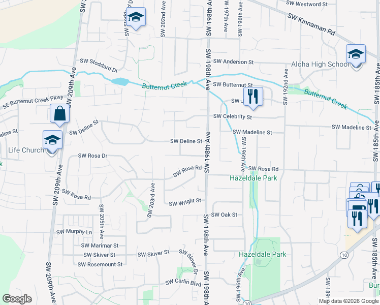 map of restaurants, bars, coffee shops, grocery stores, and more near 19925 Southwest Walquin Court in Beaverton