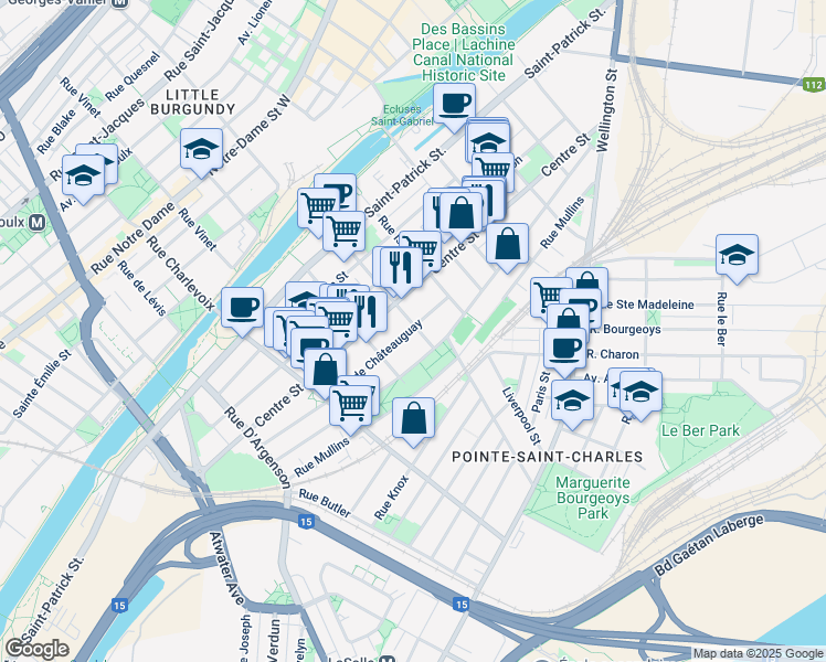 map of restaurants, bars, coffee shops, grocery stores, and more near 2302 Rue de Châteauguay in Montréal