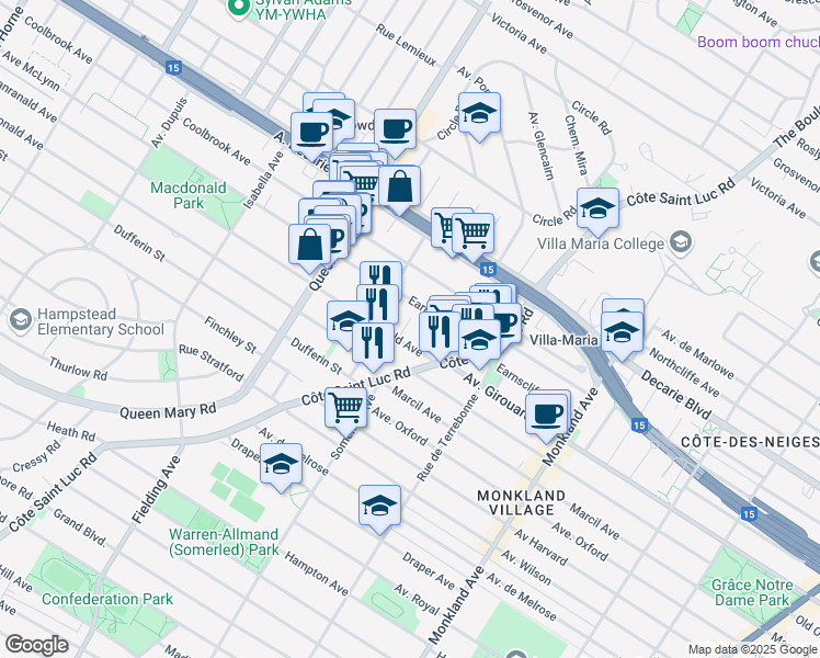 map of restaurants, bars, coffee shops, grocery stores, and more near 5500 Avenue Avonmore in Montréal