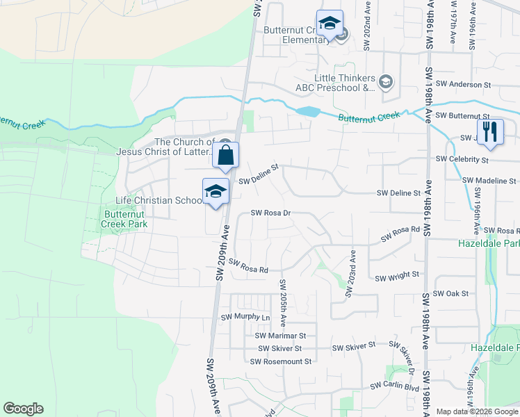 map of restaurants, bars, coffee shops, grocery stores, and more near 20675 Southwest Rosa Drive in Aloha