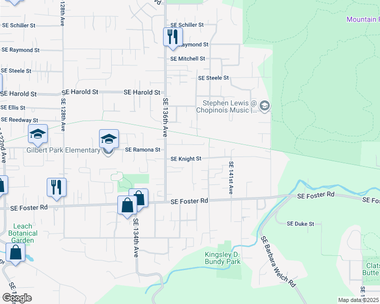 map of restaurants, bars, coffee shops, grocery stores, and more near 13802 Southeast Ramona Street in Portland