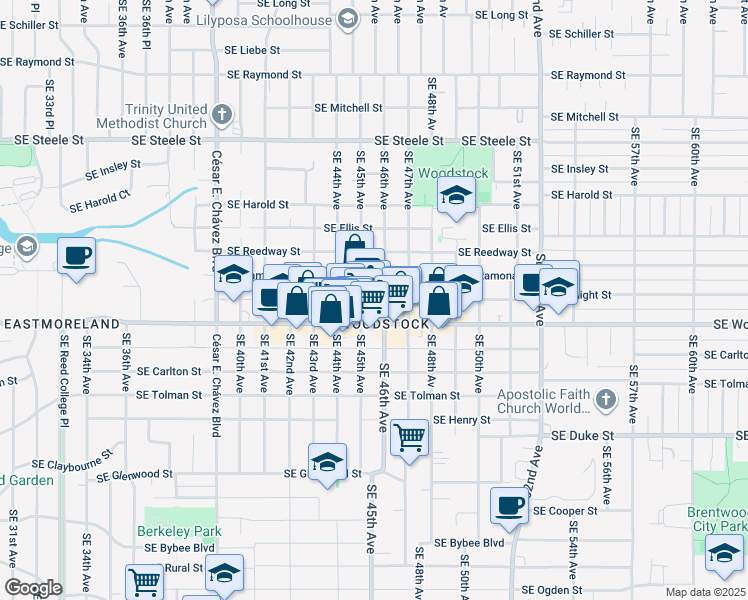map of restaurants, bars, coffee shops, grocery stores, and more near in 