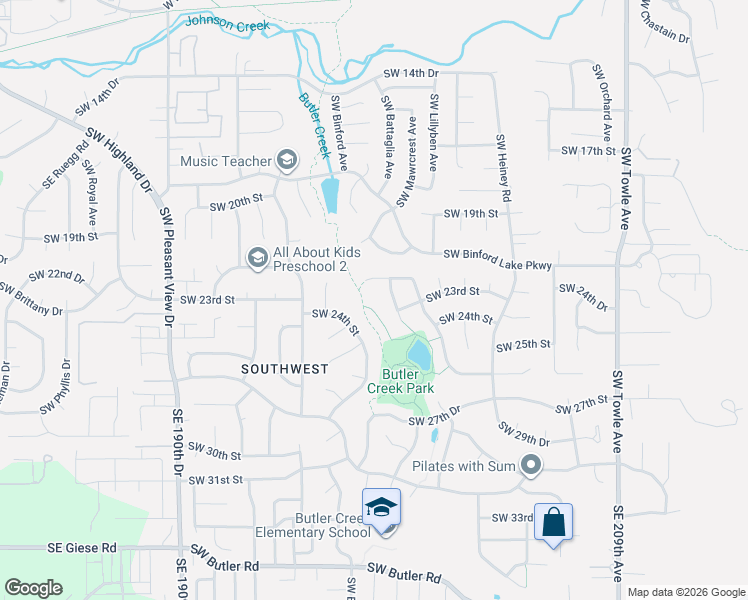 map of restaurants, bars, coffee shops, grocery stores, and more near 2650 Southwest 22nd Court in Gresham