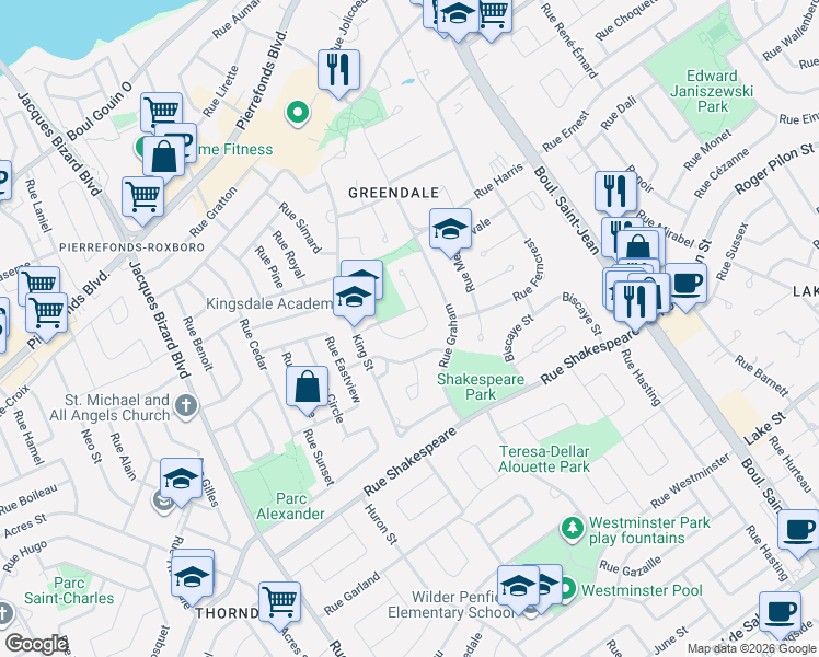 map of restaurants, bars, coffee shops, grocery stores, and more near 4327 Rue Juneau in Montréal
