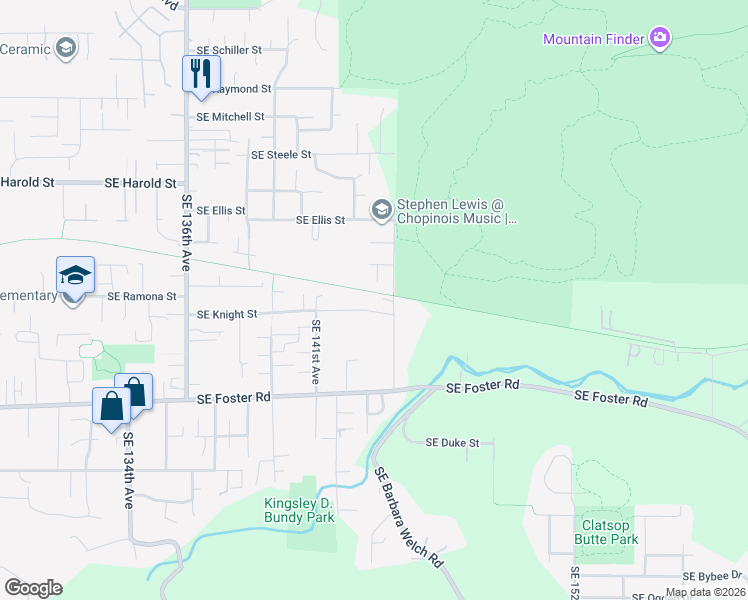 map of restaurants, bars, coffee shops, grocery stores, and more near 6005 Southeast 145th Avenue in Portland