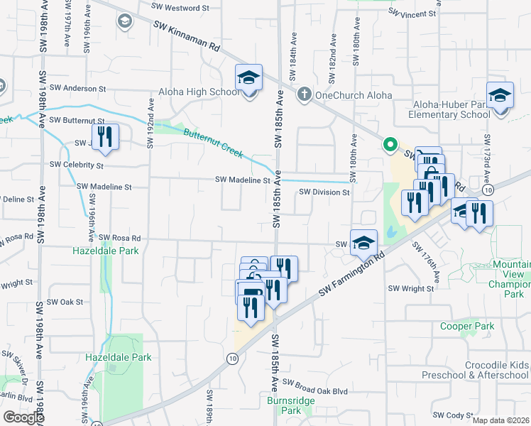 map of restaurants, bars, coffee shops, grocery stores, and more near 5509 Southwest 185th Avenue in Aloha