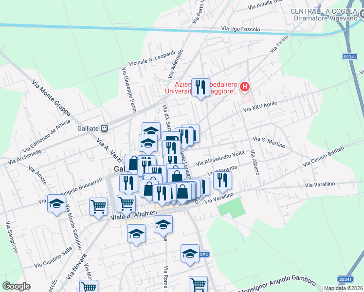 map of restaurants, bars, coffee shops, grocery stores, and more near 1 Viale Leonardo Da Vinci in Galliate
