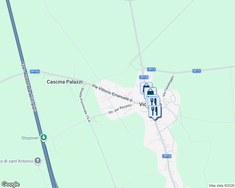 map of restaurants, bars, coffee shops, grocery stores, and more near 24 Via Vittorio Emanuele II in Vicolungo