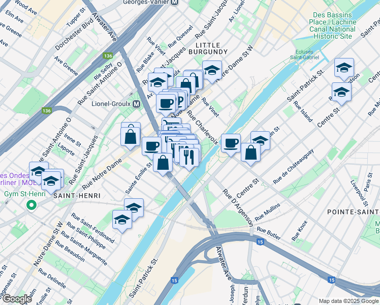 map of restaurants, bars, coffee shops, grocery stores, and more near 2700 Rue Rufus Rockhead in Montreal