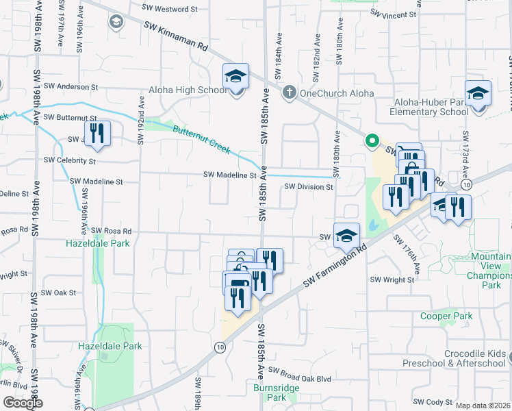 map of restaurants, bars, coffee shops, grocery stores, and more near 5509 Southwest 185th Avenue in Aloha