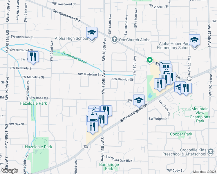 map of restaurants, bars, coffee shops, grocery stores, and more near 18445 Southwest Deline Street in Aloha