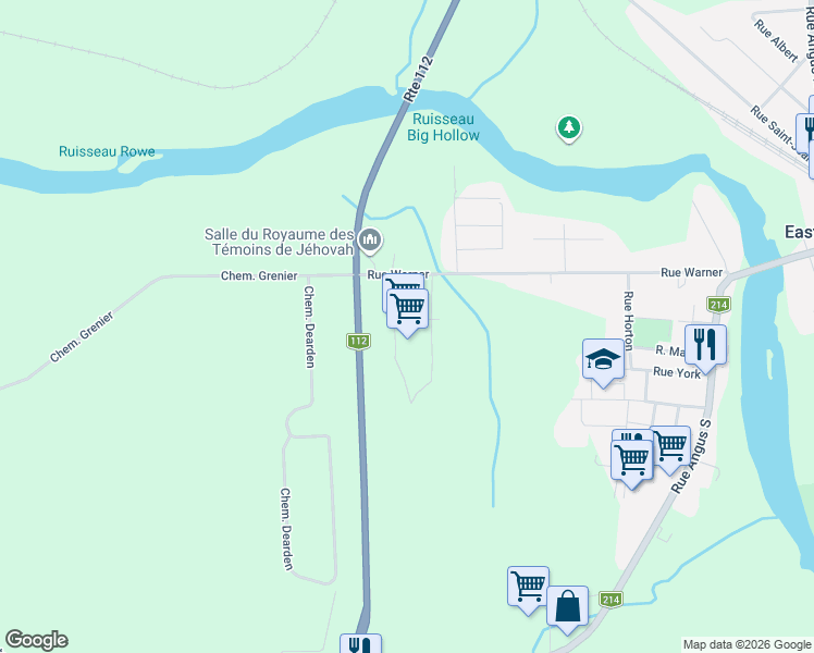 map of restaurants, bars, coffee shops, grocery stores, and more near 100 Rue Dumont in East Angus