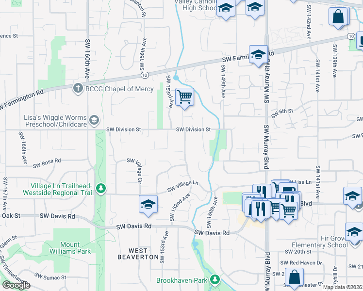 map of restaurants, bars, coffee shops, grocery stores, and more near 5505 Southwest 152nd Avenue in Beaverton