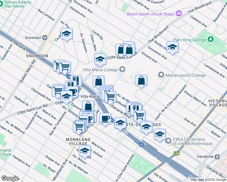 map of restaurants, bars, coffee shops, grocery stores, and more near 5195 Avenue Brillon in Montréal