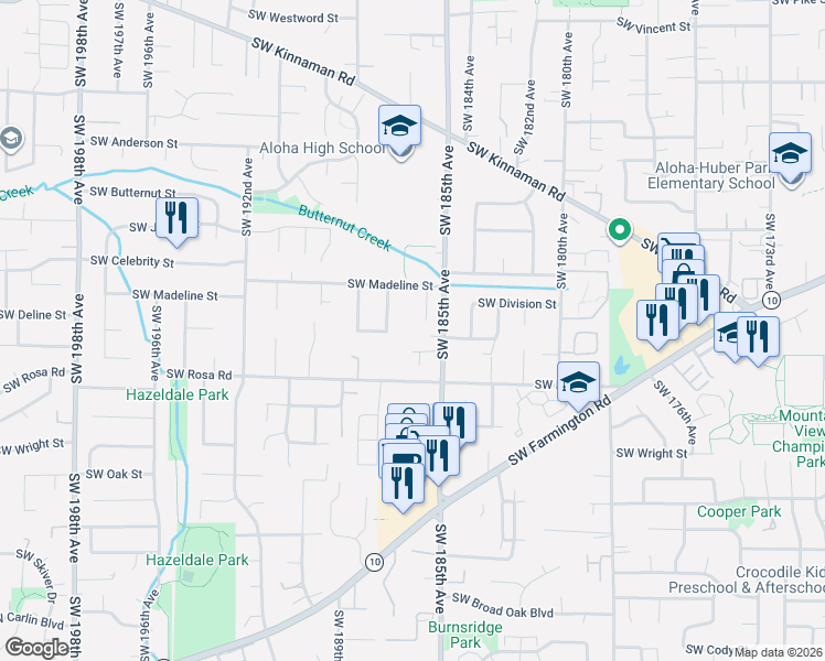 map of restaurants, bars, coffee shops, grocery stores, and more near 5509 Southwest 185th Avenue in Aloha