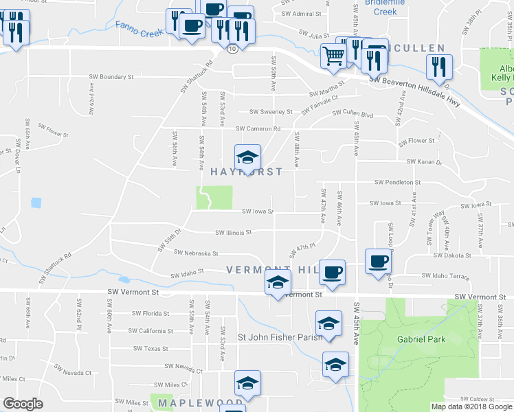 map of restaurants, bars, coffee shops, grocery stores, and more near 5037 Southwest lowa Street in Portland