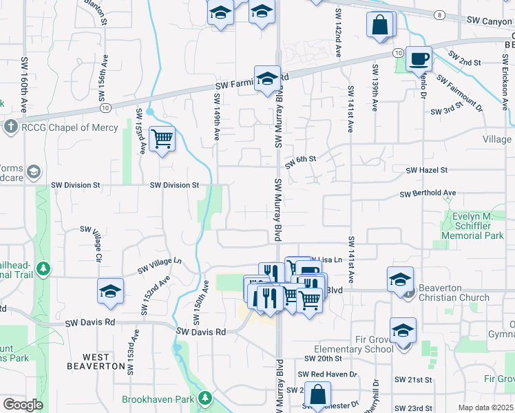 map of restaurants, bars, coffee shops, grocery stores, and more near 14613 Southwest Grayling Lane in Beaverton
