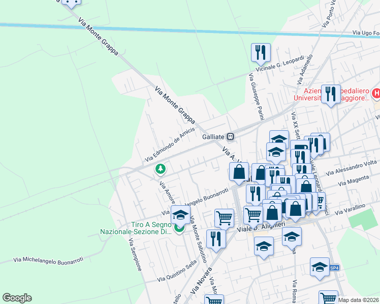 map of restaurants, bars, coffee shops, grocery stores, and more near 17 Via Archimede in Galliate