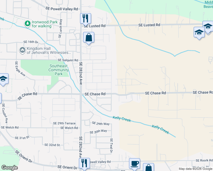 map of restaurants, bars, coffee shops, grocery stores, and more near 6443 Southeast 22nd Street in Gresham