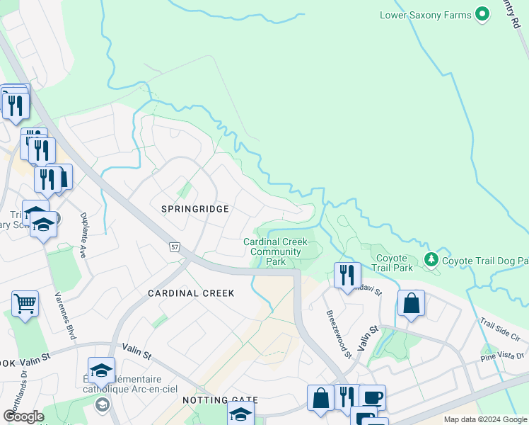 map of restaurants, bars, coffee shops, grocery stores, and more near 1960 Lobelia Way in Ottawa