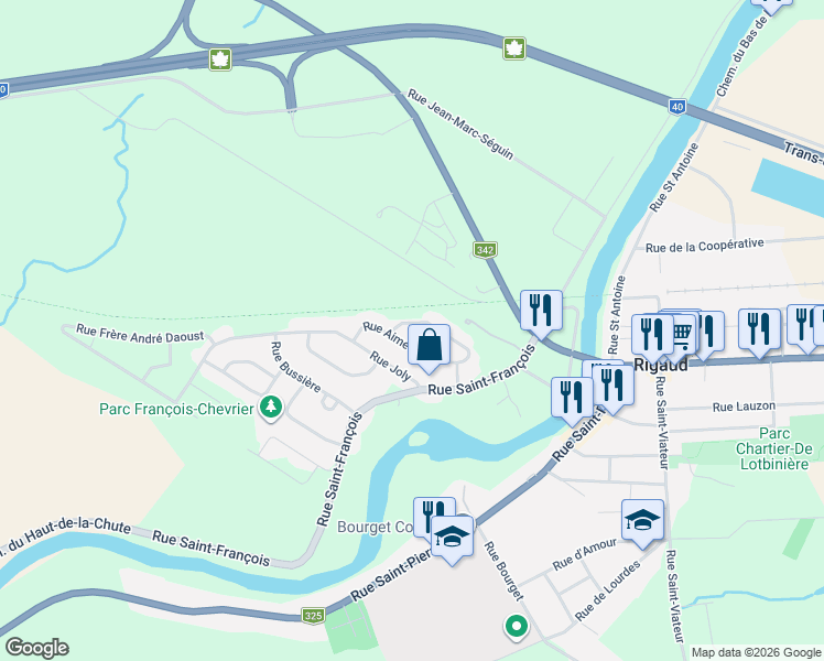 map of restaurants, bars, coffee shops, grocery stores, and more near 24 Rue Wilfrid-Lalonde in Rigaud