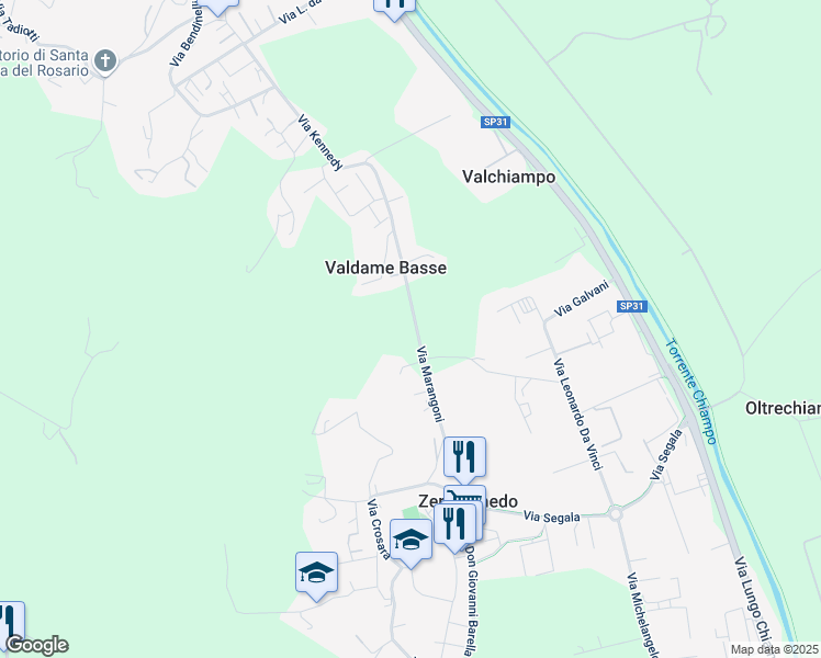 map of restaurants, bars, coffee shops, grocery stores, and more near 61 Via Marangoni in Zermeghedo