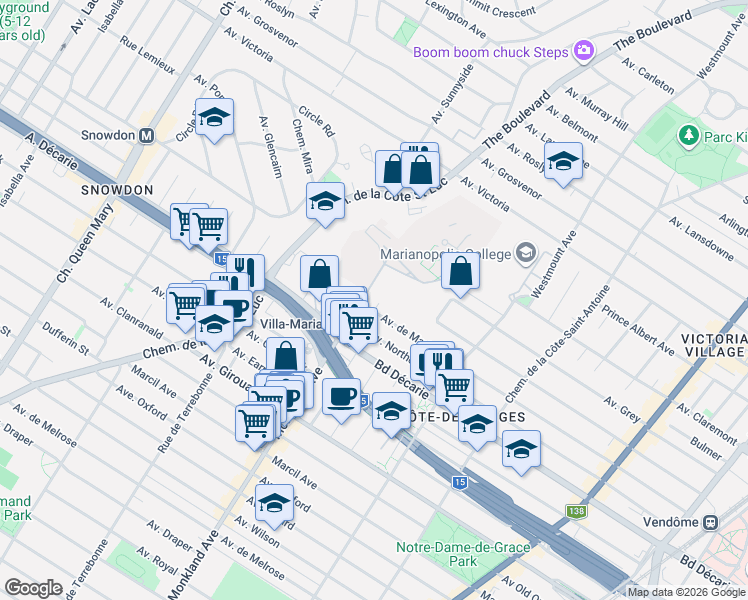 map of restaurants, bars, coffee shops, grocery stores, and more near 5179 Avenue Brillon in Montréal