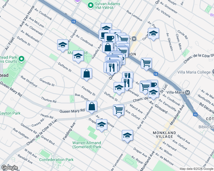 map of restaurants, bars, coffee shops, grocery stores, and more near 5020 Macdonald Avenue in Montreal