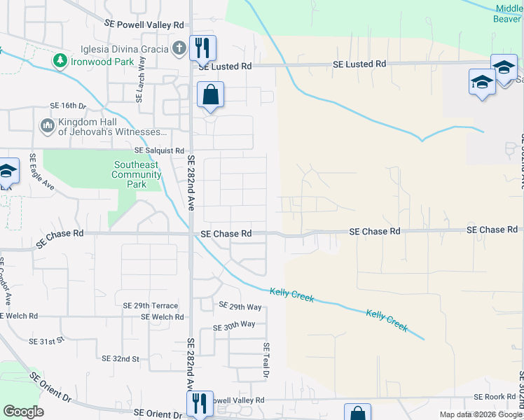 map of restaurants, bars, coffee shops, grocery stores, and more near 6371-6379 Southeast Chase Road in Gresham