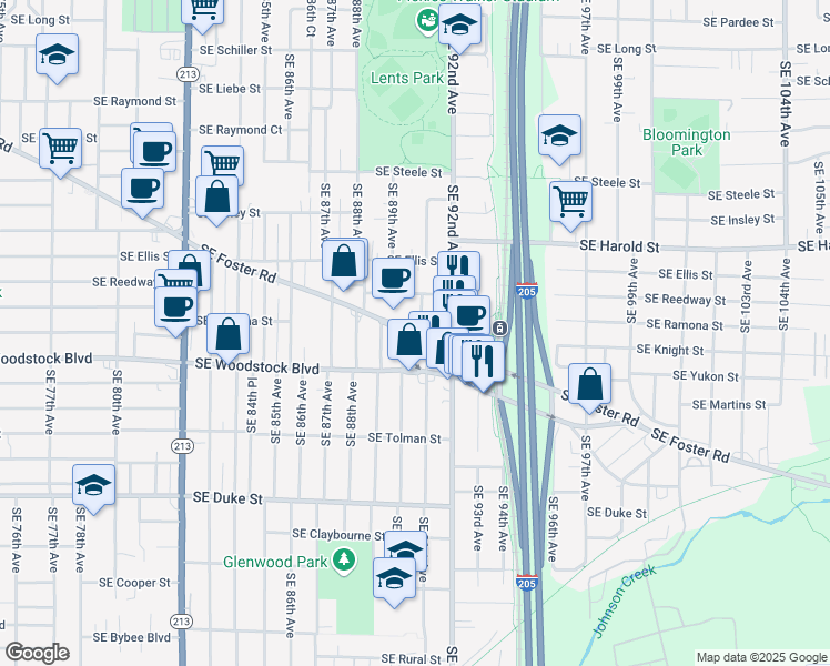 map of restaurants, bars, coffee shops, grocery stores, and more near in Portland