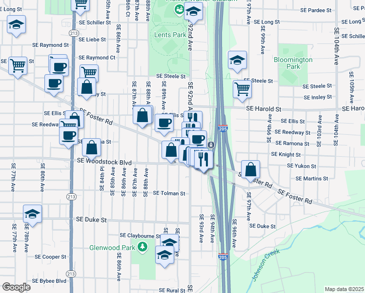 map of restaurants, bars, coffee shops, grocery stores, and more near in Portland