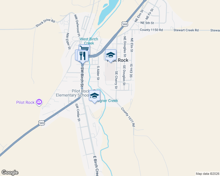 map of restaurants, bars, coffee shops, grocery stores, and more near 243 Southeast 4th Street in Pilot Rock