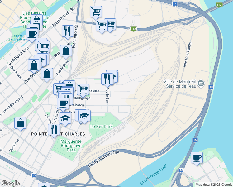 map of restaurants, bars, coffee shops, grocery stores, and more near 340 Rue Sainte Madeleine in Montrã©Al